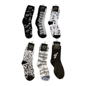 Women crew socks lot of 6 featuring a stylish music-themed design.sock  9-11